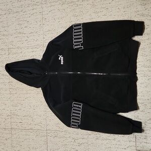 Puma Black And White Full Zip Multi Spellout Logo Hoodie Sweater
